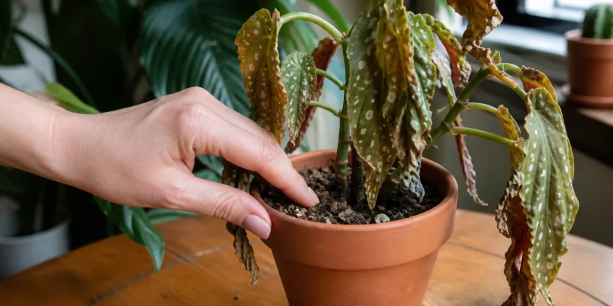Por que a begônia maculata murcha mesmo com rega regular e o que fazer para recuperar a planta dentro de casa?